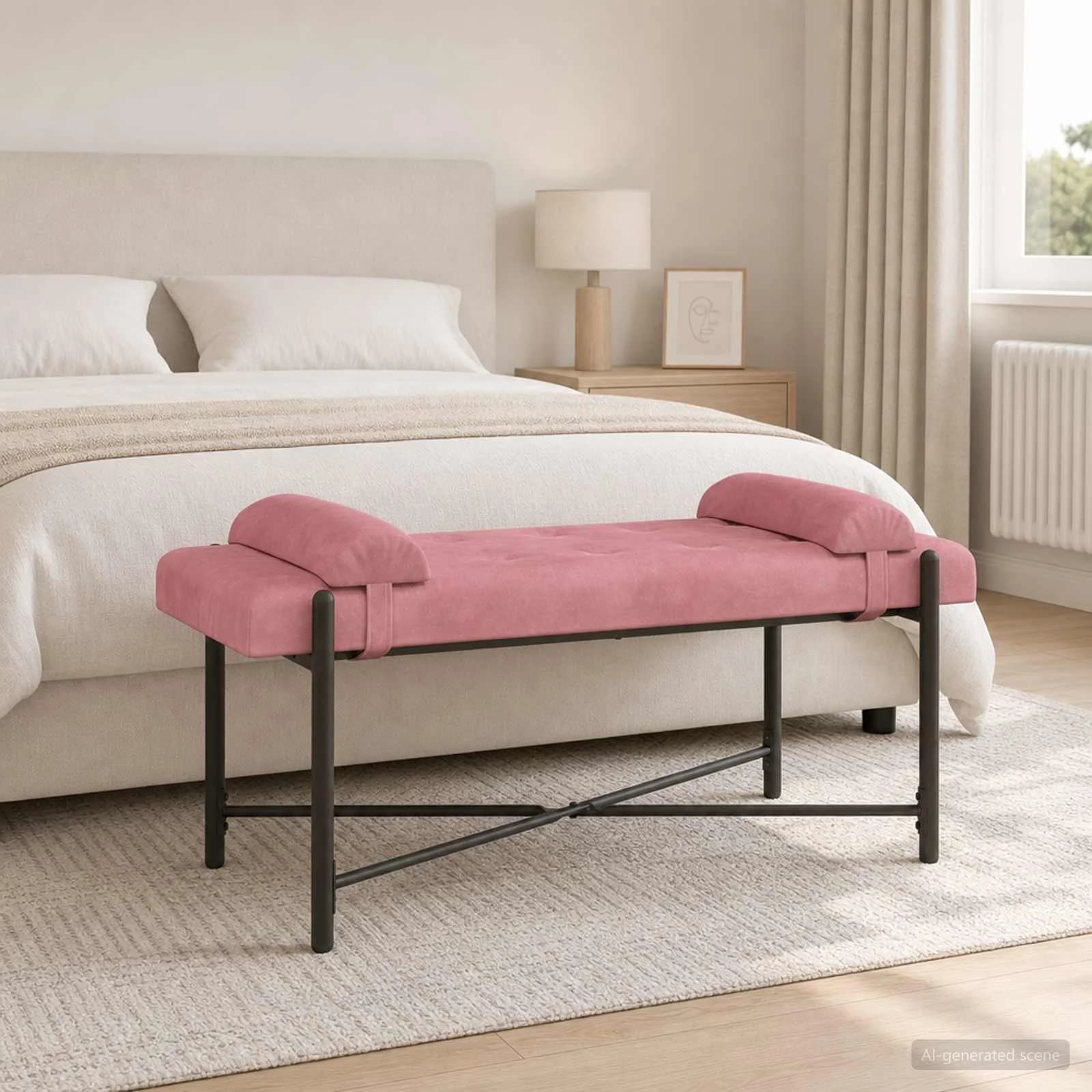 Klubska klop z gumbi in vzglavniki Roza 110 x 40 x 46 cm Žamet - slika 4