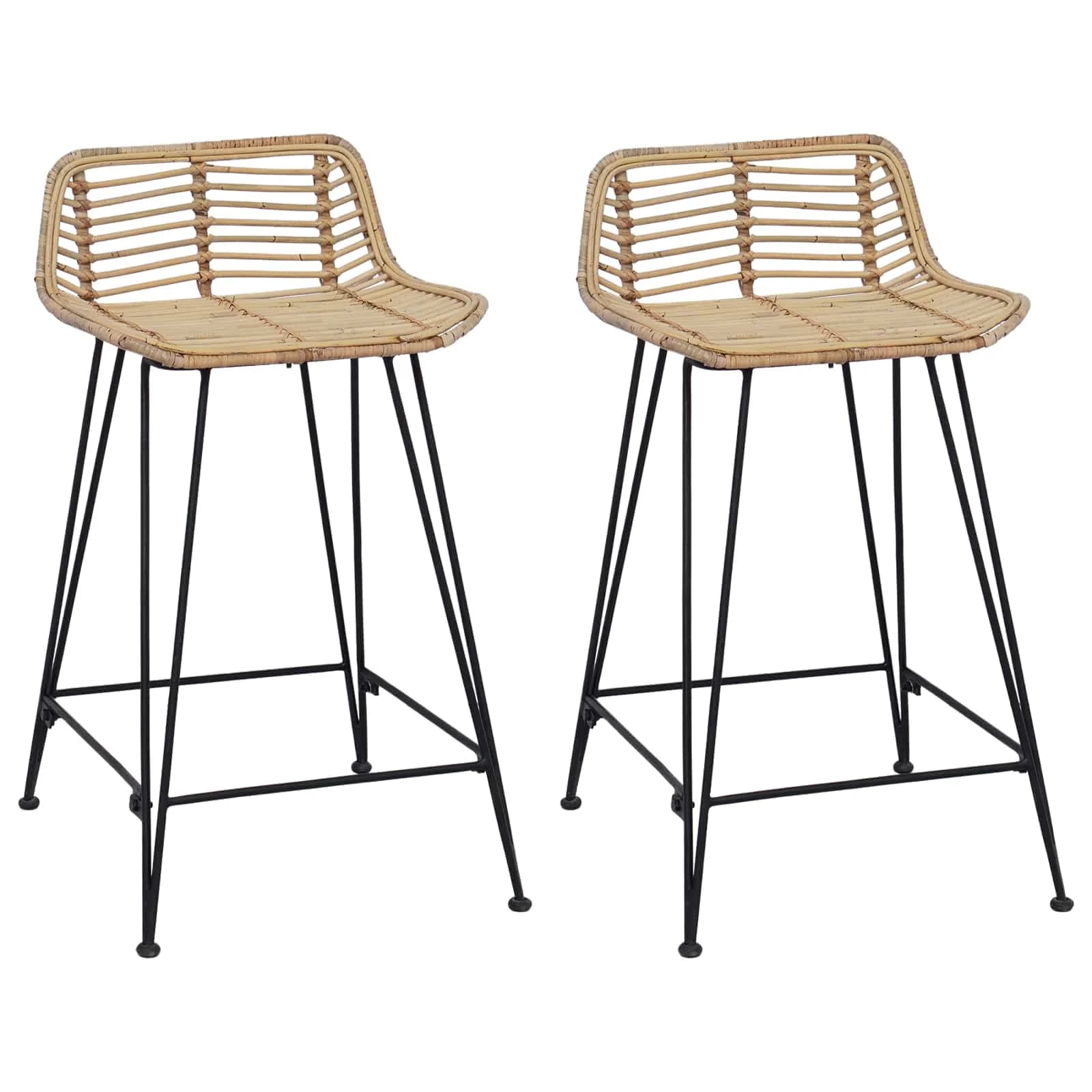 Barski stol 2 kos Naravna 44 x 45 x 76 cm Rattan in jeklo