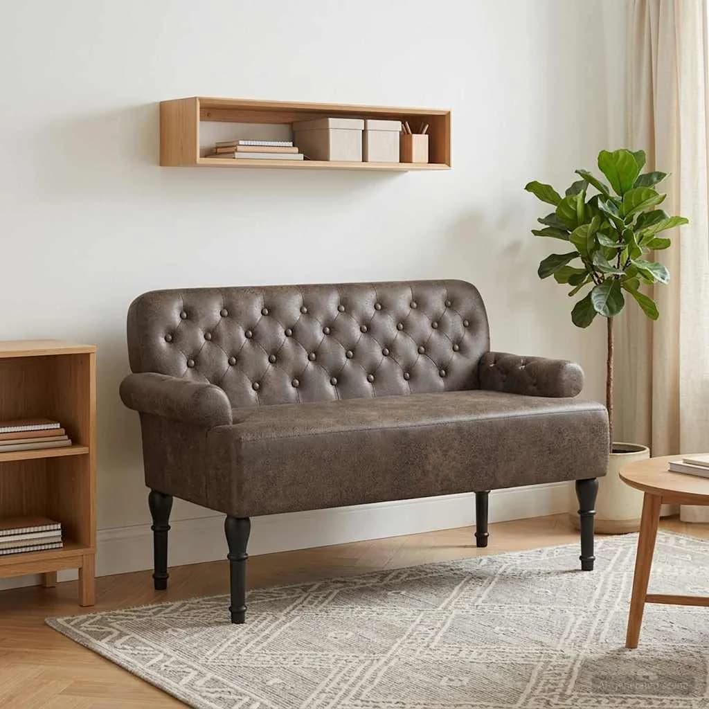 Dvojnica s gumbi Temno siva 120 x 65 x 78 cm Umetno nubuk usnje