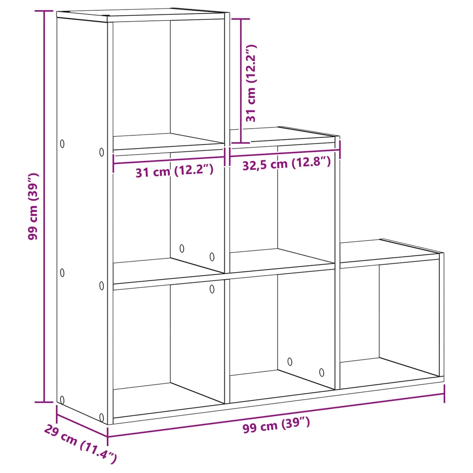 Pregrado knjižnica 6 nivojev 99 x 29 x 99 cm Inženirski les - slika 12