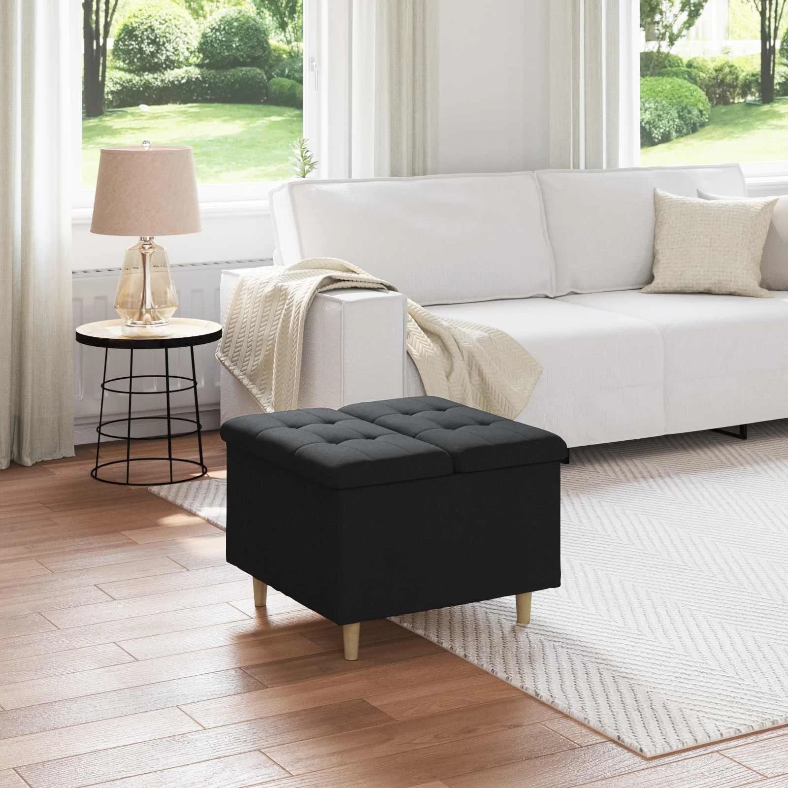 Shranjevalna tabureta z blazino Črna 60 x 60 x 45 cm blago
