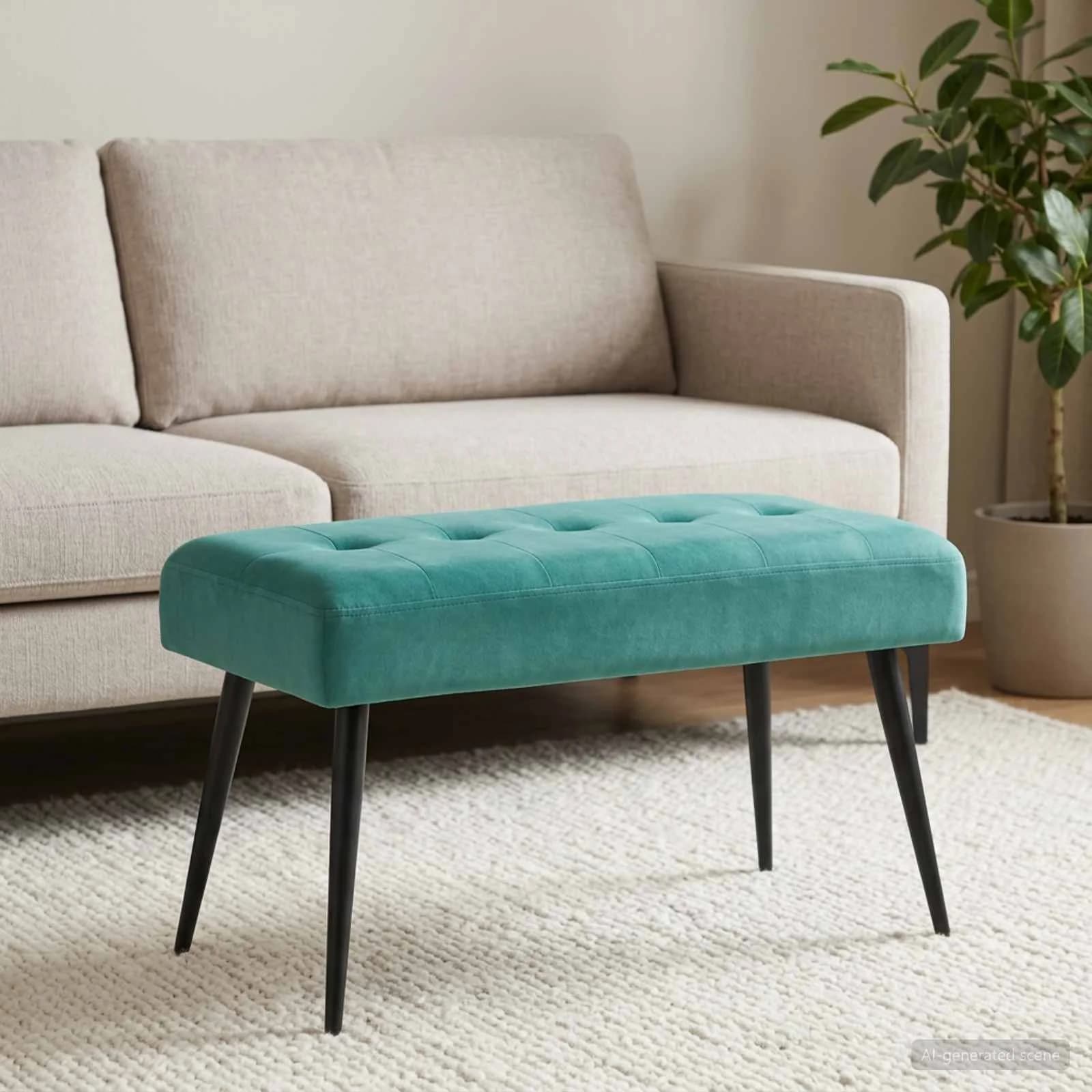 Klop s gumbnim oblazinjenjem Turkizna 80 x 40 x 46 cm Žamet - slika 4