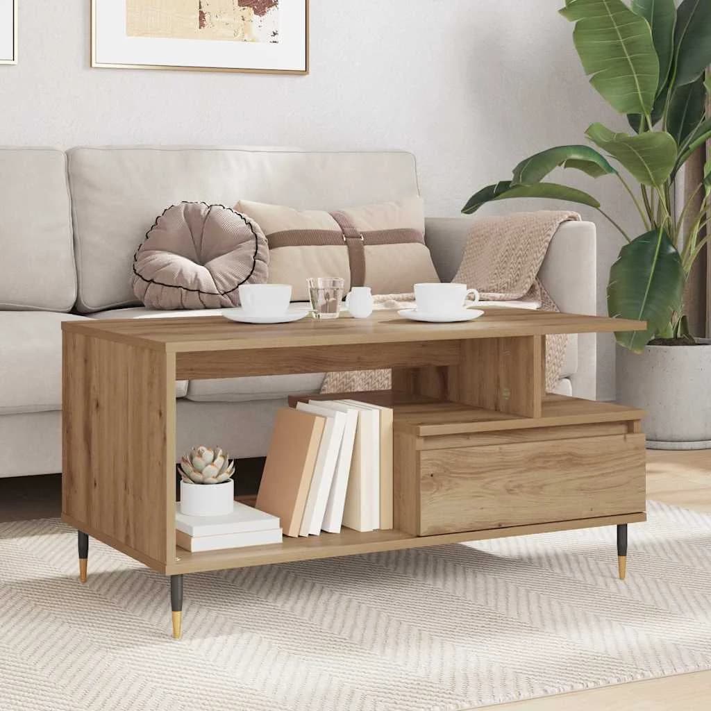 Klubska miza Umetni hrast 90 x 49 x 45 cm Inženirski les - slika 4