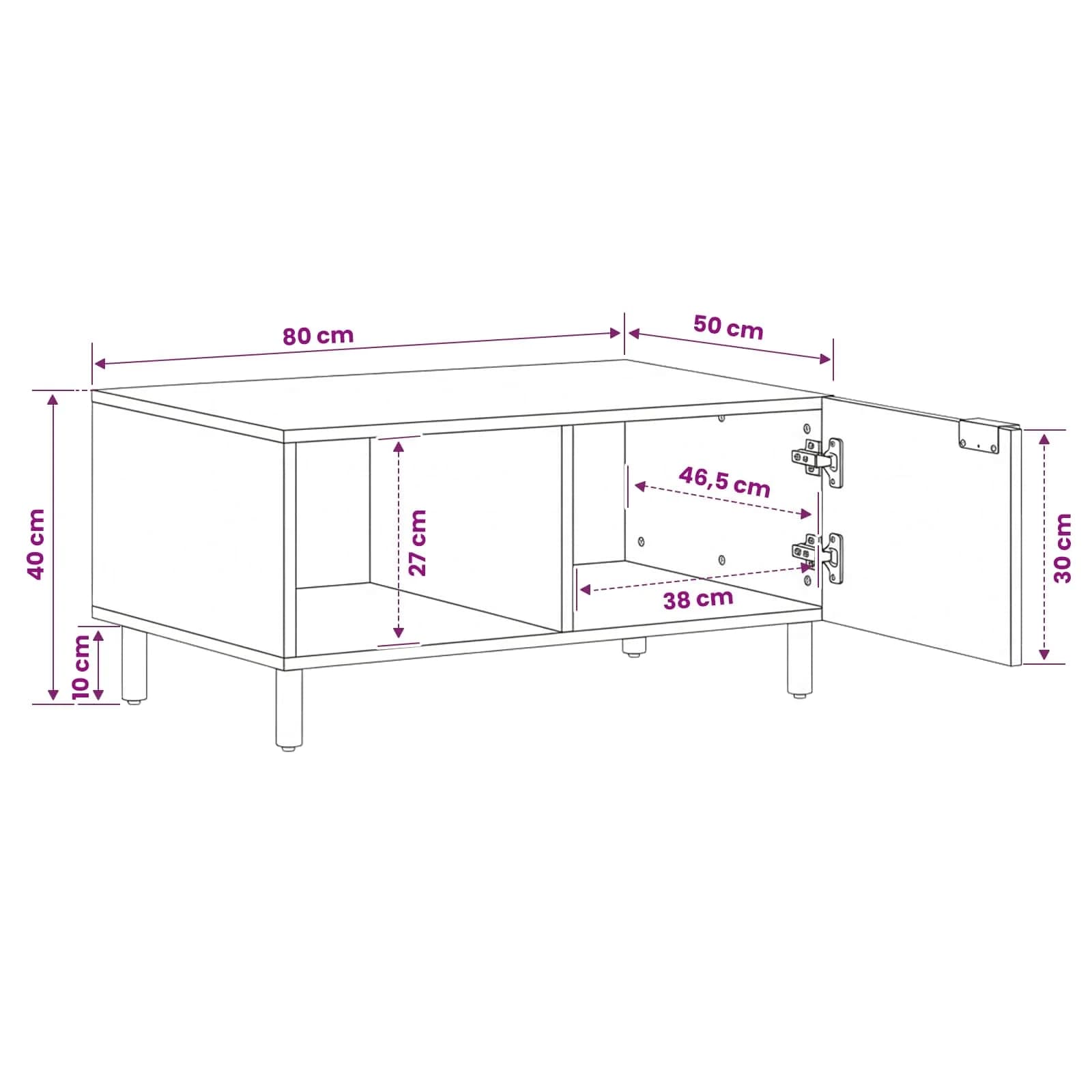 Klubska miza Bela 80 x 50 x 40 cm Masiven les manga - slika 12