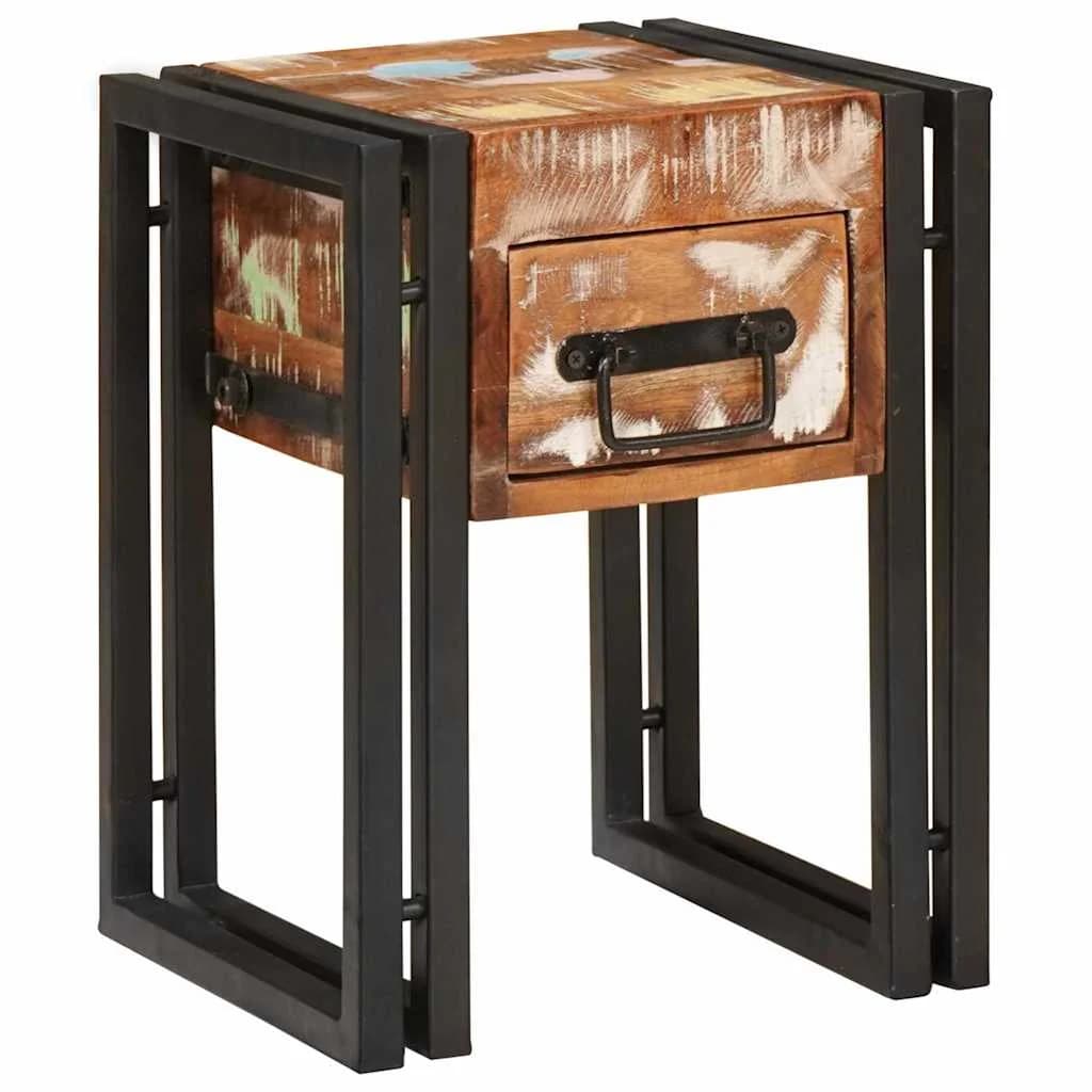 Stranska miza s predalom 30 x 30 x 40 cm Trdna obnovljena les - slika 3