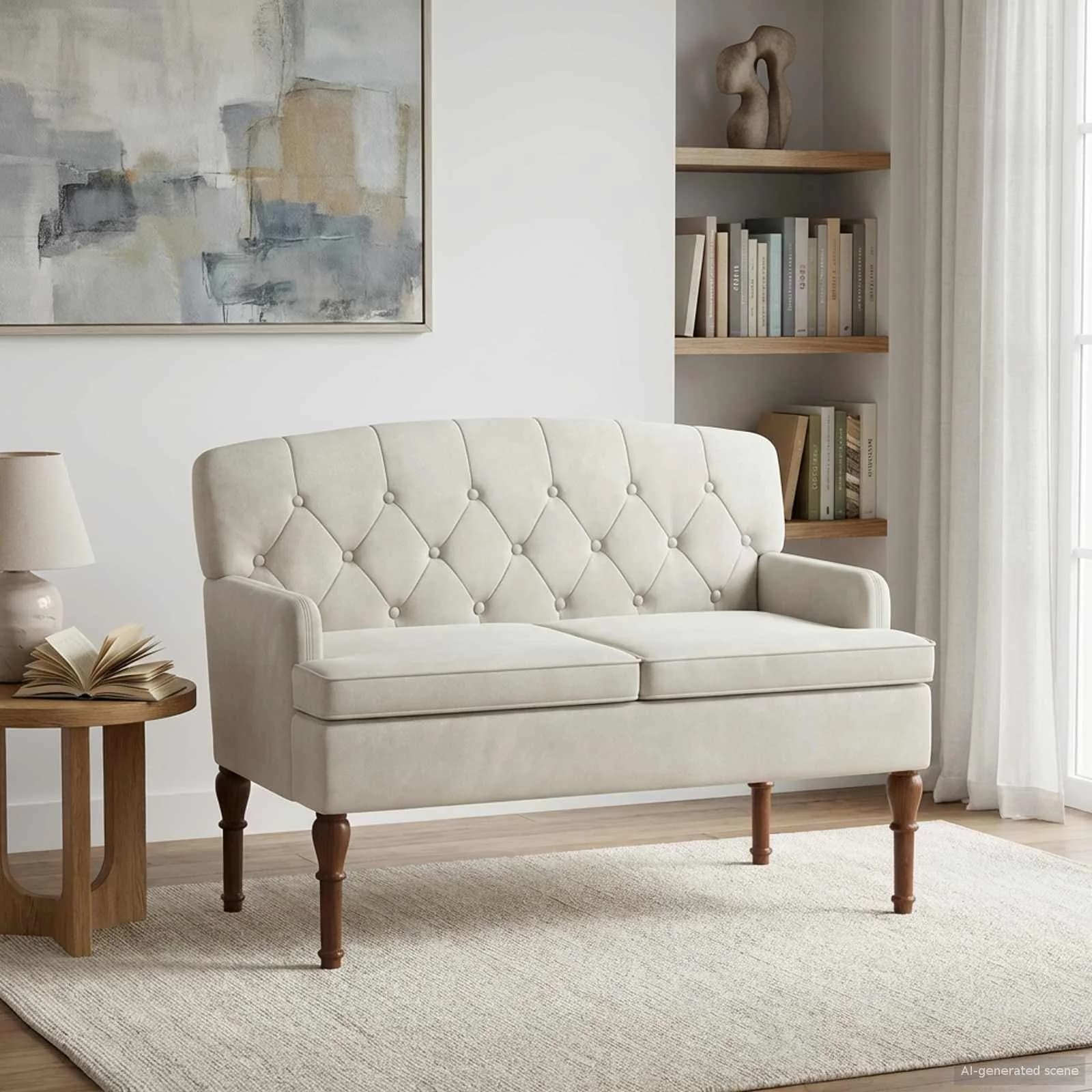 Dvojnica s gumbi Krem 111 x 65 x 79 cm Žamet