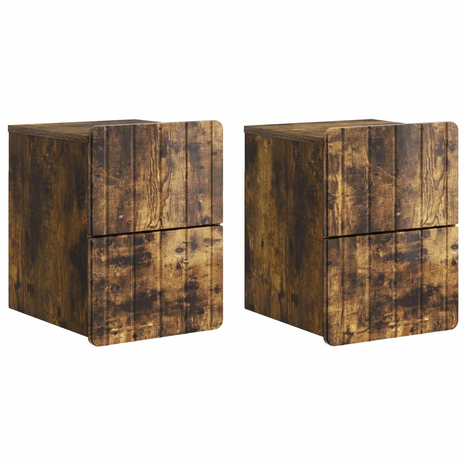 Stenski nočni omarici 2 kos Dimljen hrast 33 x 34,5 x 43 cm - slika 2