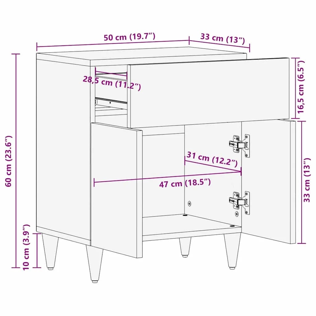 Posteljne mize s predalom 50 x 33 x 60 cm Masiven les manga - slika 12