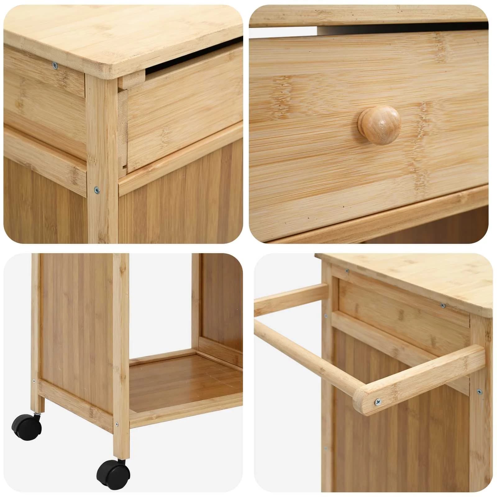 Kuhinjski voziček s koleščki Naravna 90,5 x 36 x 86,5 cm Bambus - slika 9