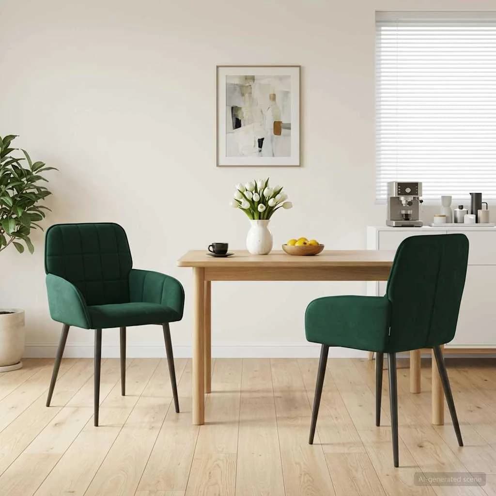 Jedilni stoli 2 kos Žamet Temno zelena 57 x 50 x 85 cm