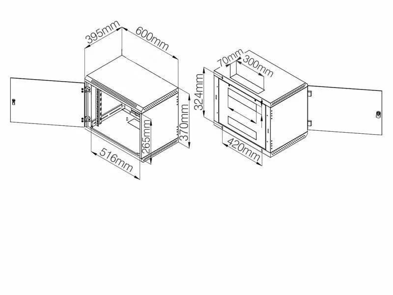 Triton Triton kabinet zidni  6U 370 600x400 siv sestavljen Zidni