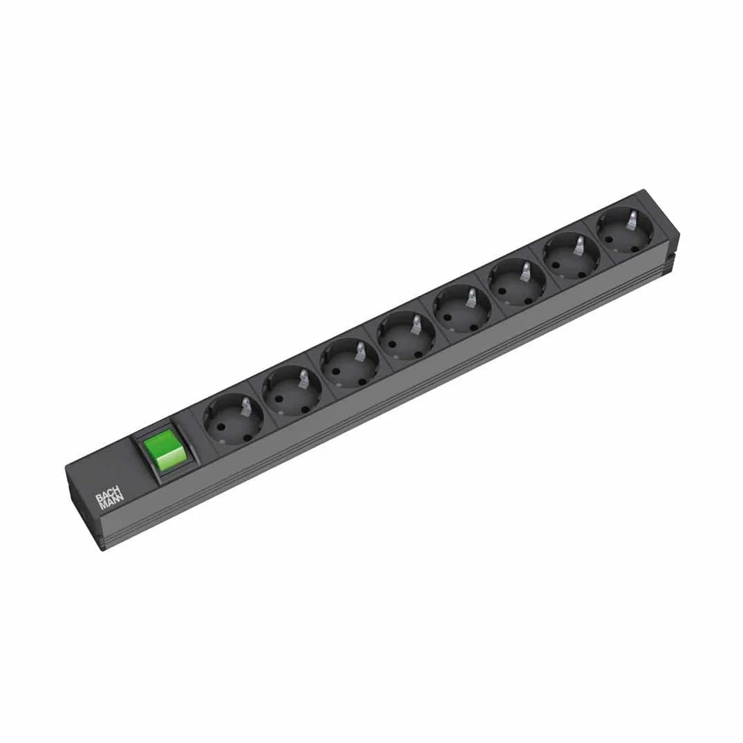 Bachmann razdelilec rack 8x250V ALU + stikalo črn
