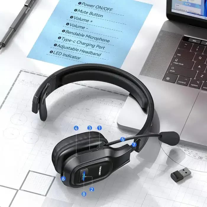 TECKNET bluetooth slušalke z mikrofonom – brezžična komunikacija kjerkoli - slika 4