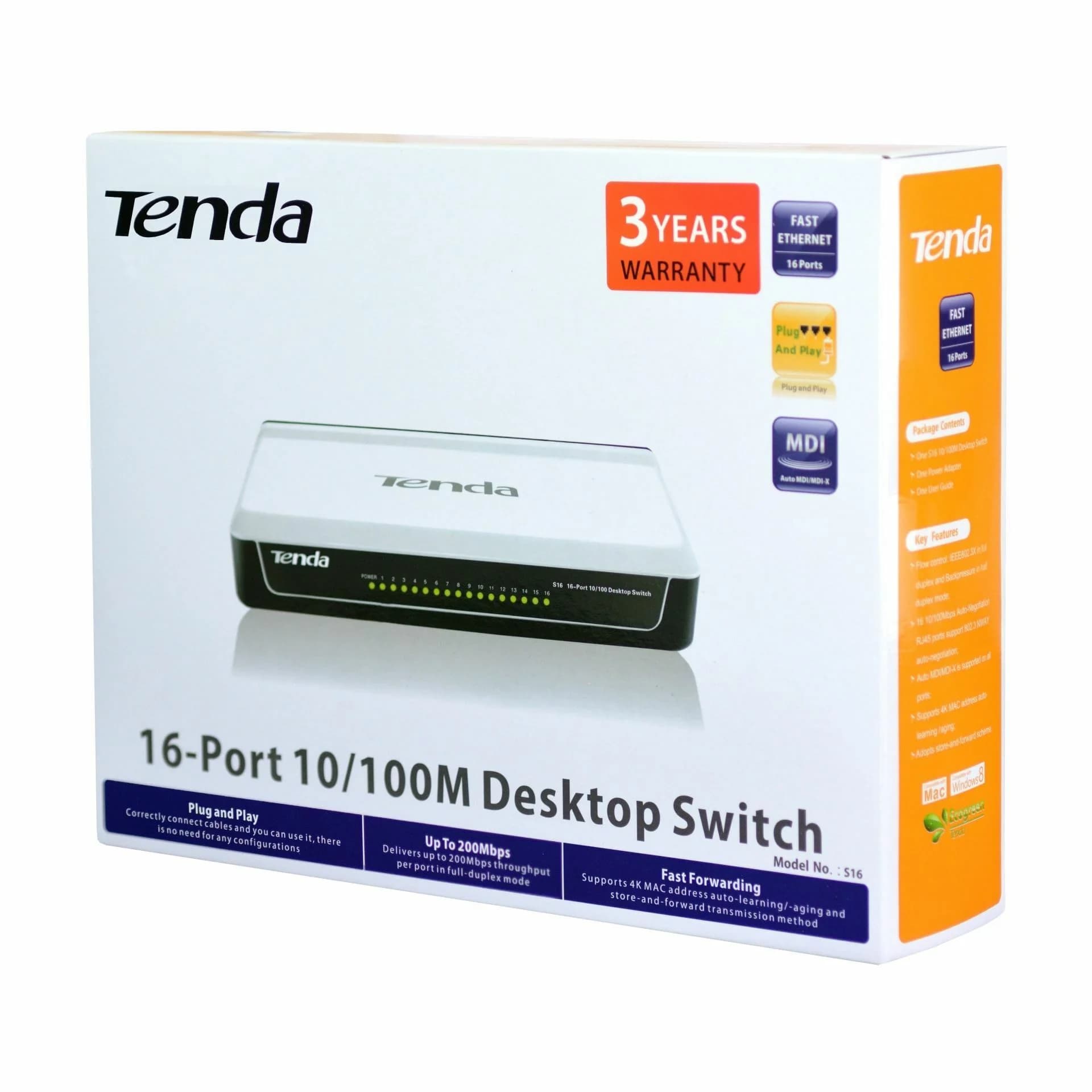 Tenda Tenda stikalo 100M 16-port namizni S16 Mrežna stikala