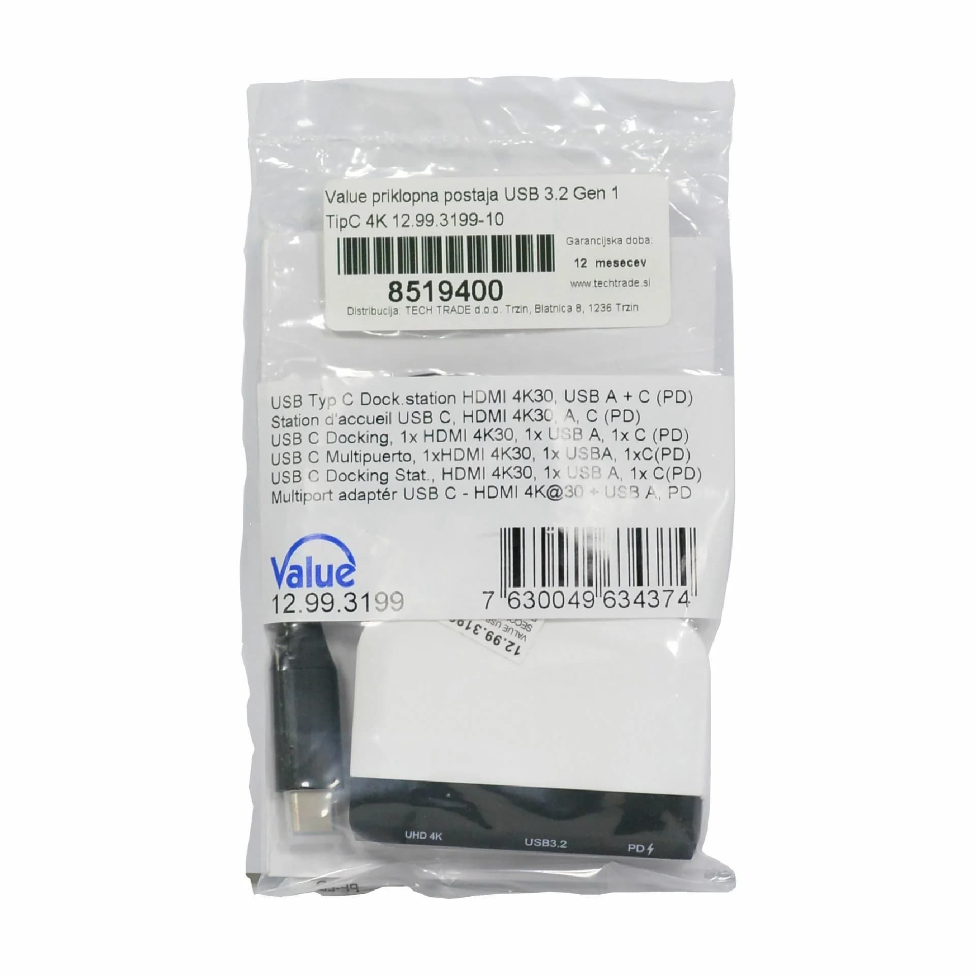 Value Value priklopna postaja USB 3.2 Gen 1 TipC 4K 12.99.3199-10 Priklopne postaje