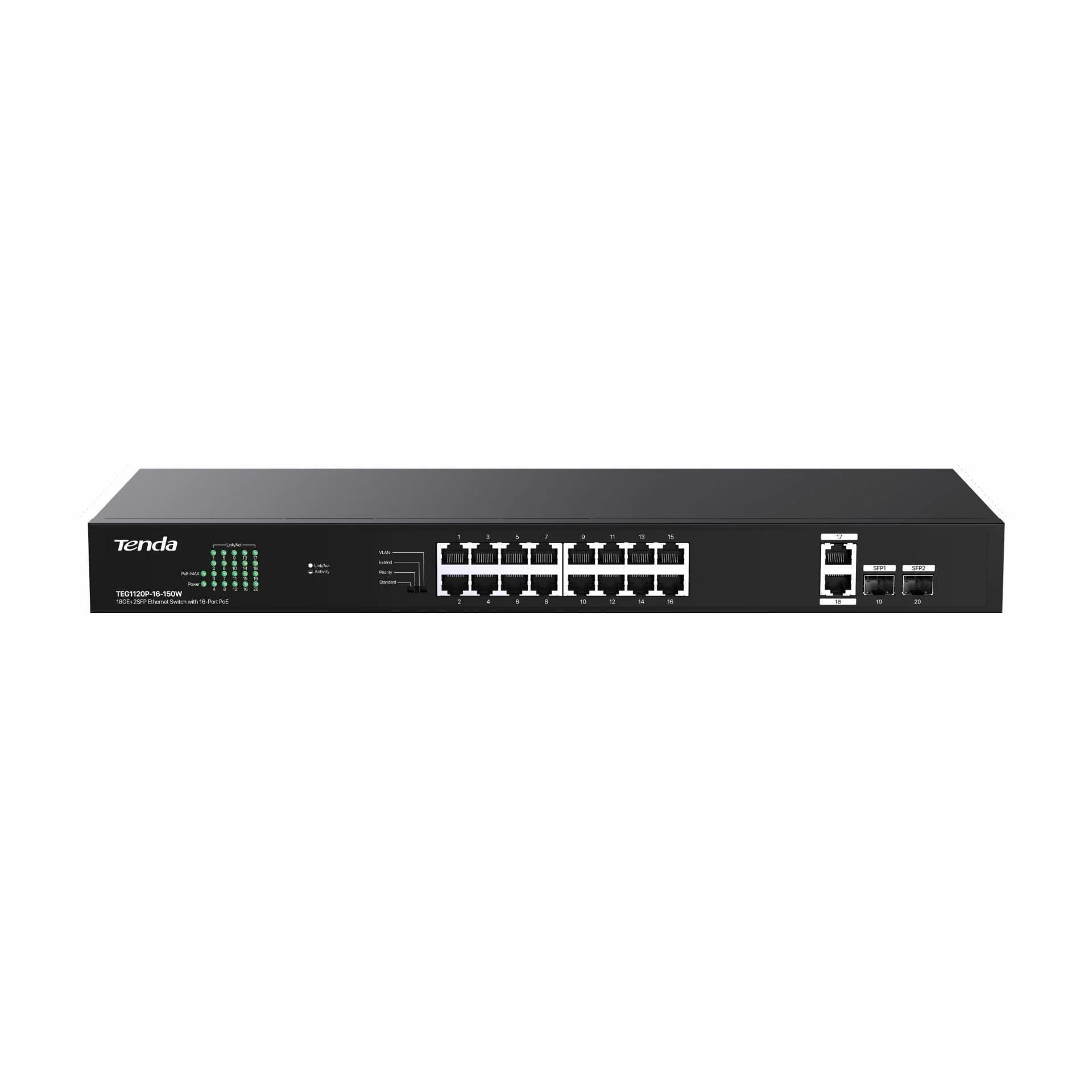 Tenda Tenda stikalo Giga 18-port rack 16x PoE 2xSFP TEG1120P-16-150W Mrežna stikala