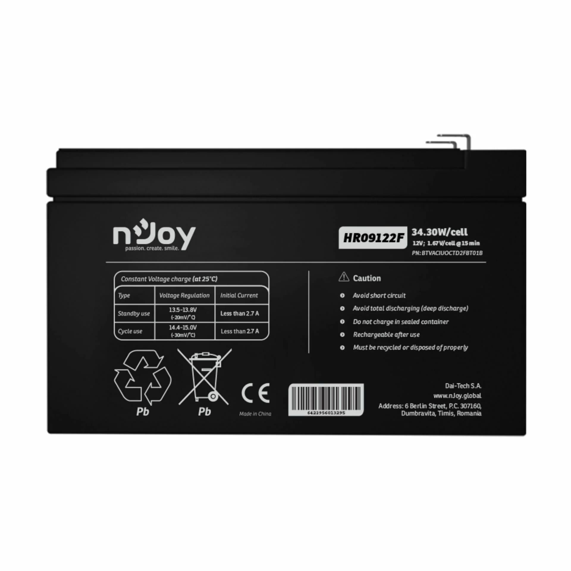 nJoy nJoy akumulator 12V/9Ah HR09122F Brezprekinitveno napajanje (UPS)