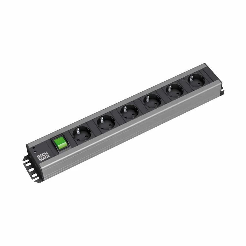 Bachmann razdelilec rack 6x250V PVC 90° s stikalom 2m črno/siv 300.003
