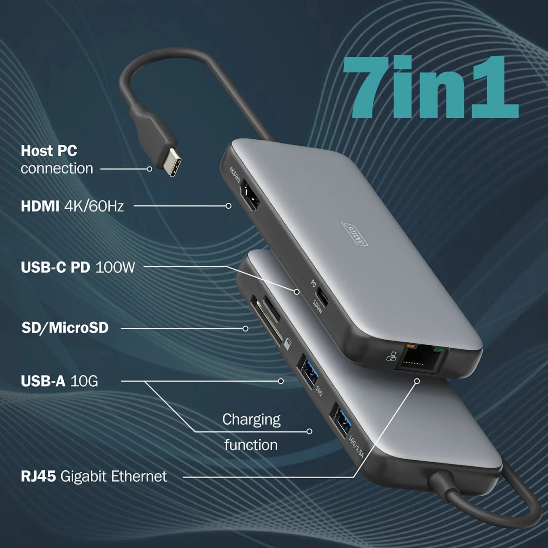 Digitus Digitus priklopna postaja USB 3.2 TipC 7v1 4K črna DA-70914 Priklopne postaje