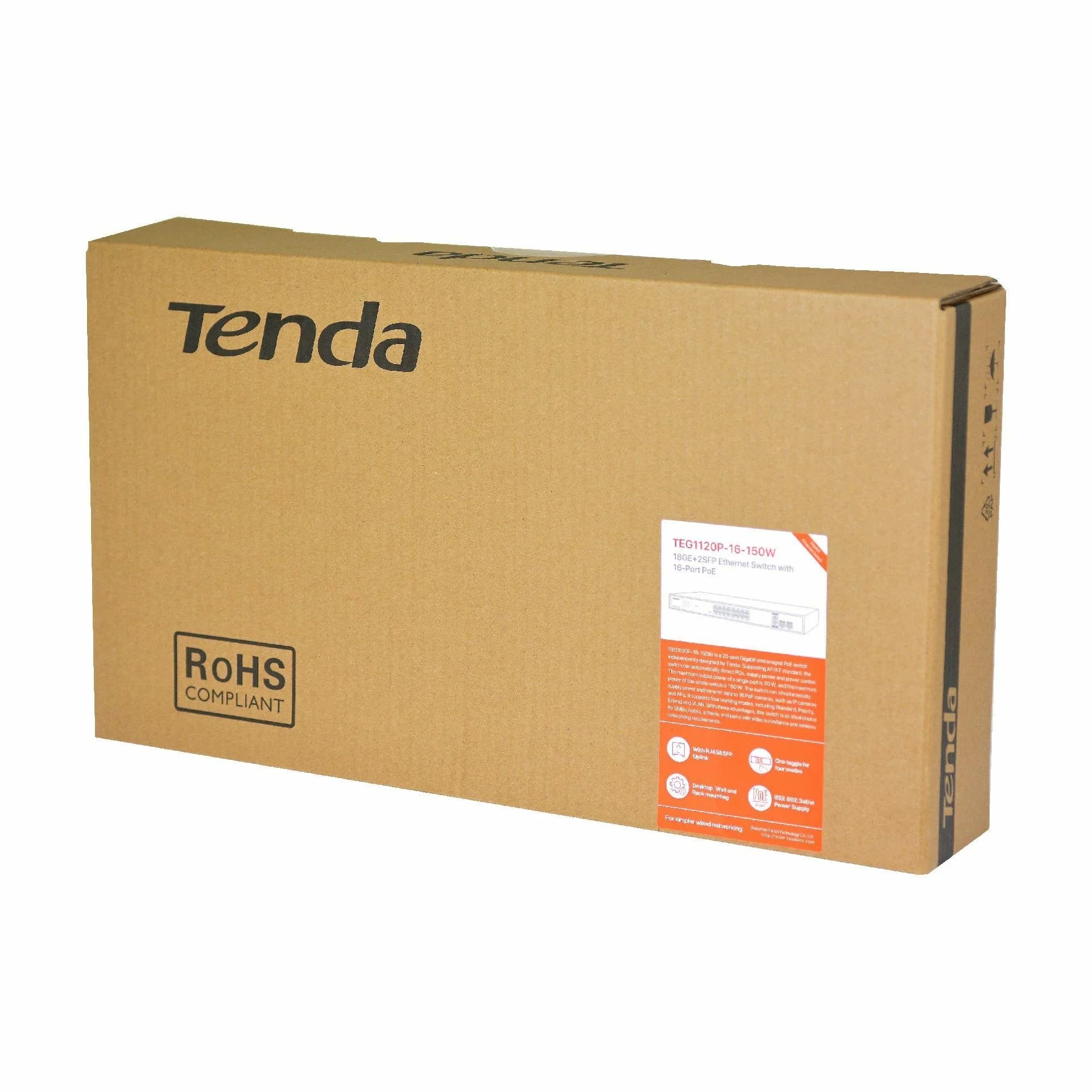 Tenda Tenda stikalo Giga 18-port rack 16x PoE 2xSFP TEG1120P-16-150W Mrežna stikala
