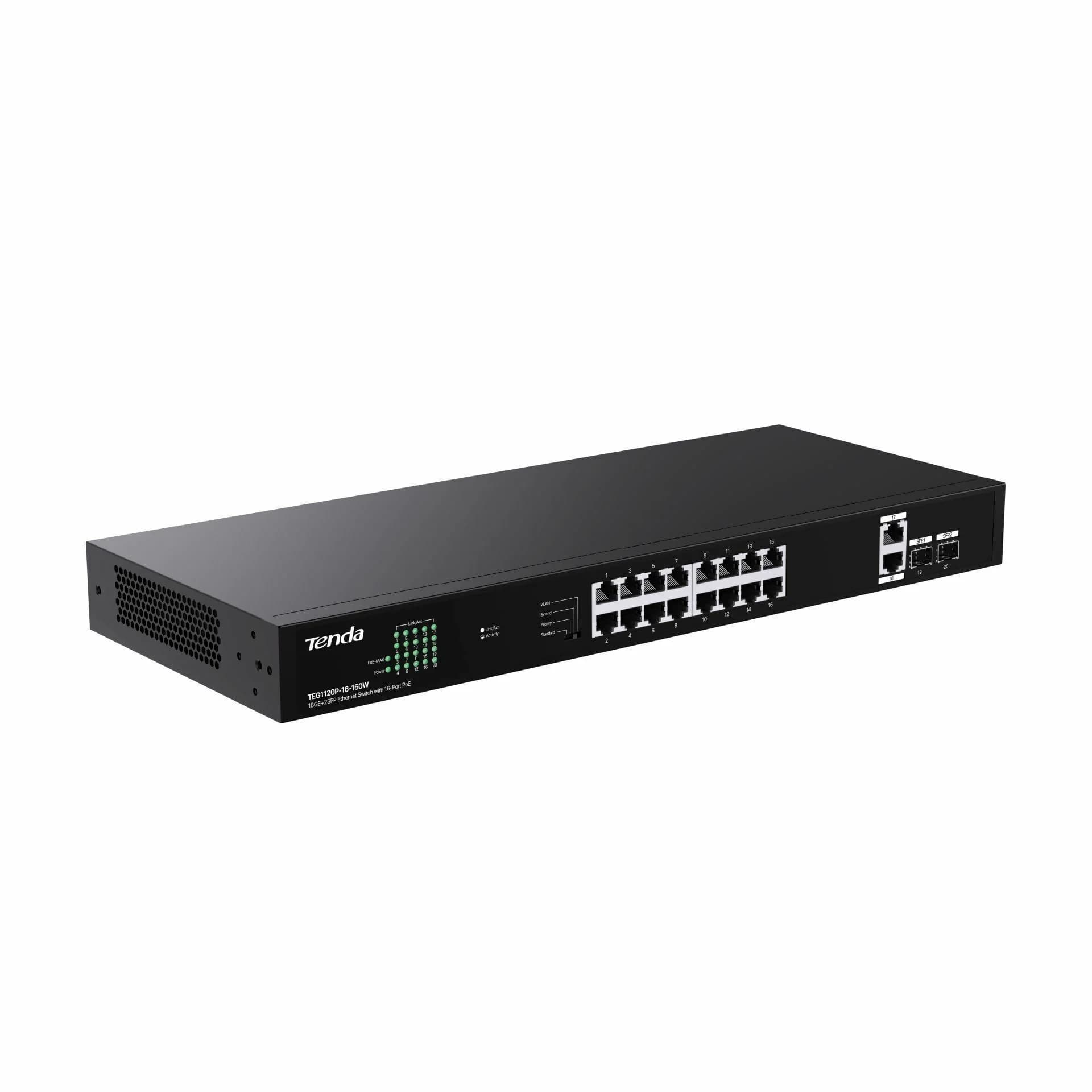 Tenda Tenda stikalo Giga 18-port rack 16x PoE 2xSFP TEG1120P-16-150W Mrežna stikala