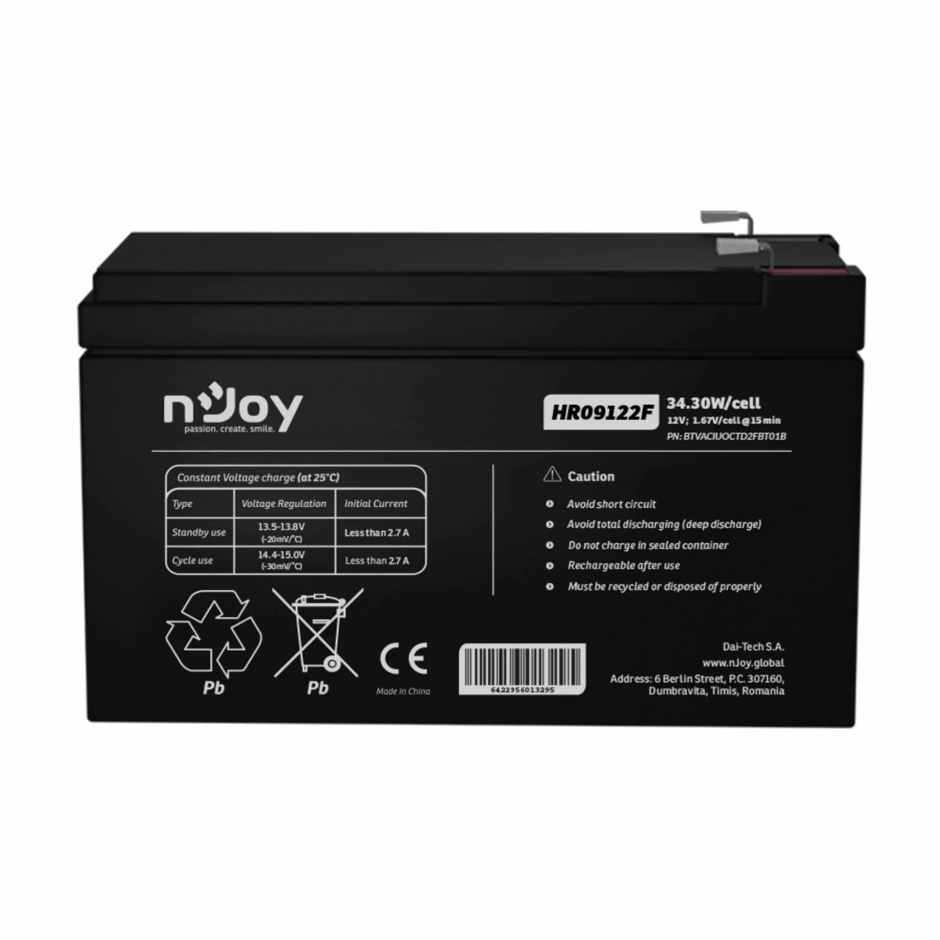 nJoy nJoy akumulator 12V/9Ah HR09122F Brezprekinitveno napajanje (UPS)