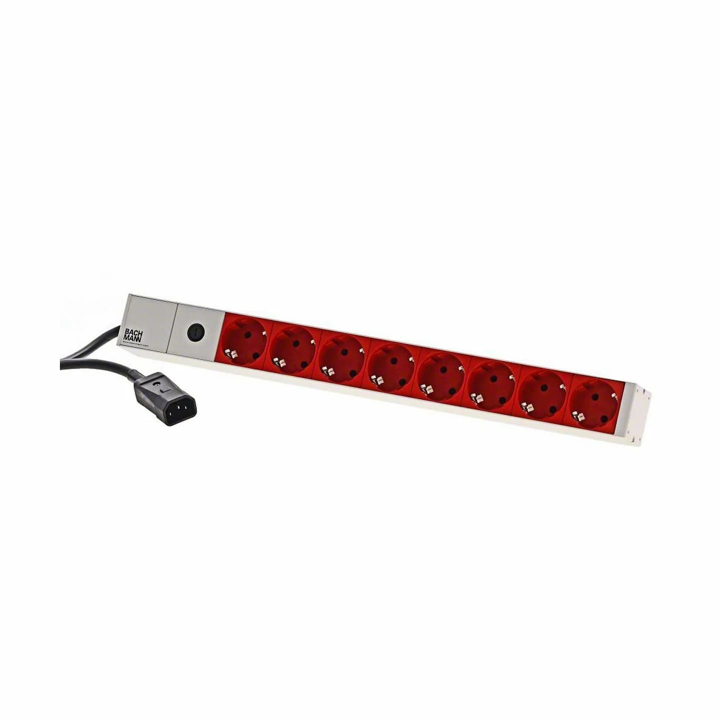 Bachmann razdelilec rack 8x250V ALU UPS C14 2m siv/rdeč 333.410