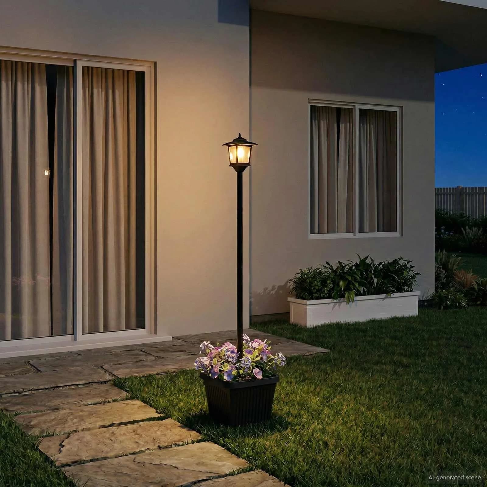 Sončna svetilka s korito with LED Bulb Črna 32 x 32 x 158 cm - slika 1