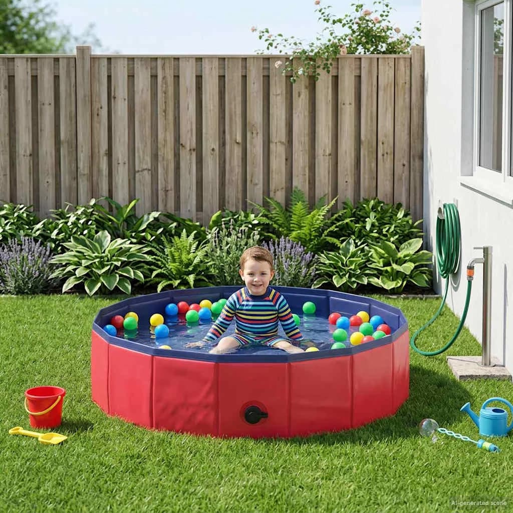 Otroški bazen Rdeča Ø 80 x 20 cm Debel PVC in inženirski les - slika 1
