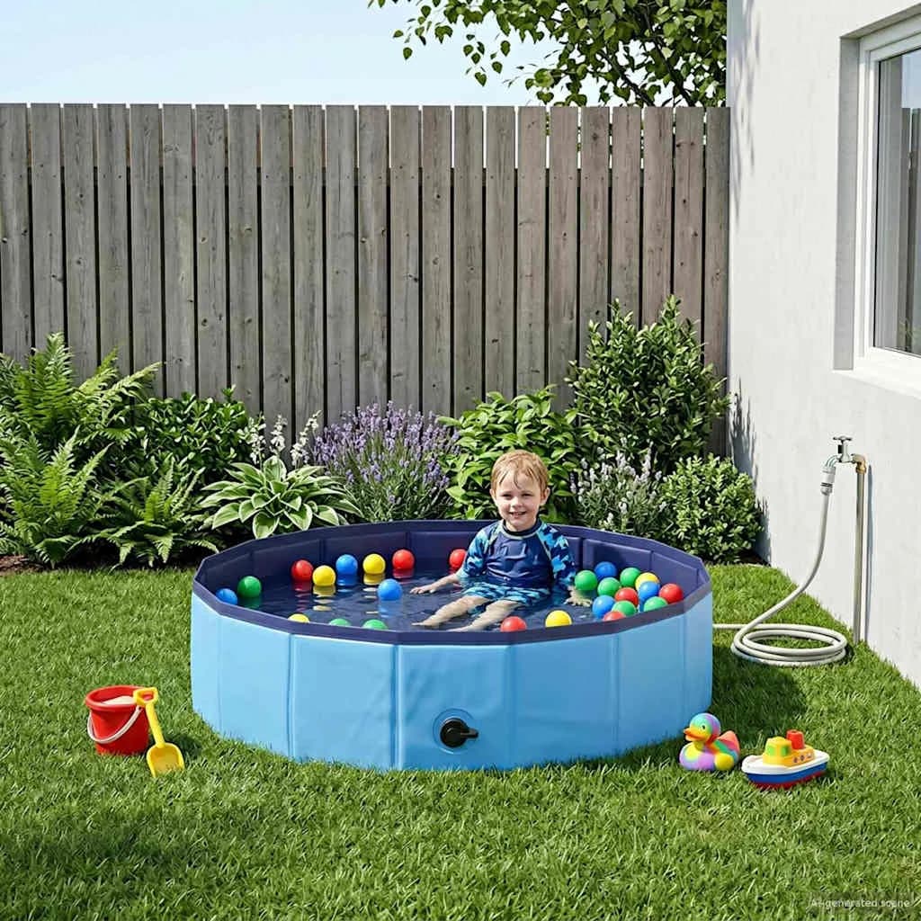 Otroški bazen Modra Ø 80 x 20 cm Debel PVC in inženirski les - slika 1