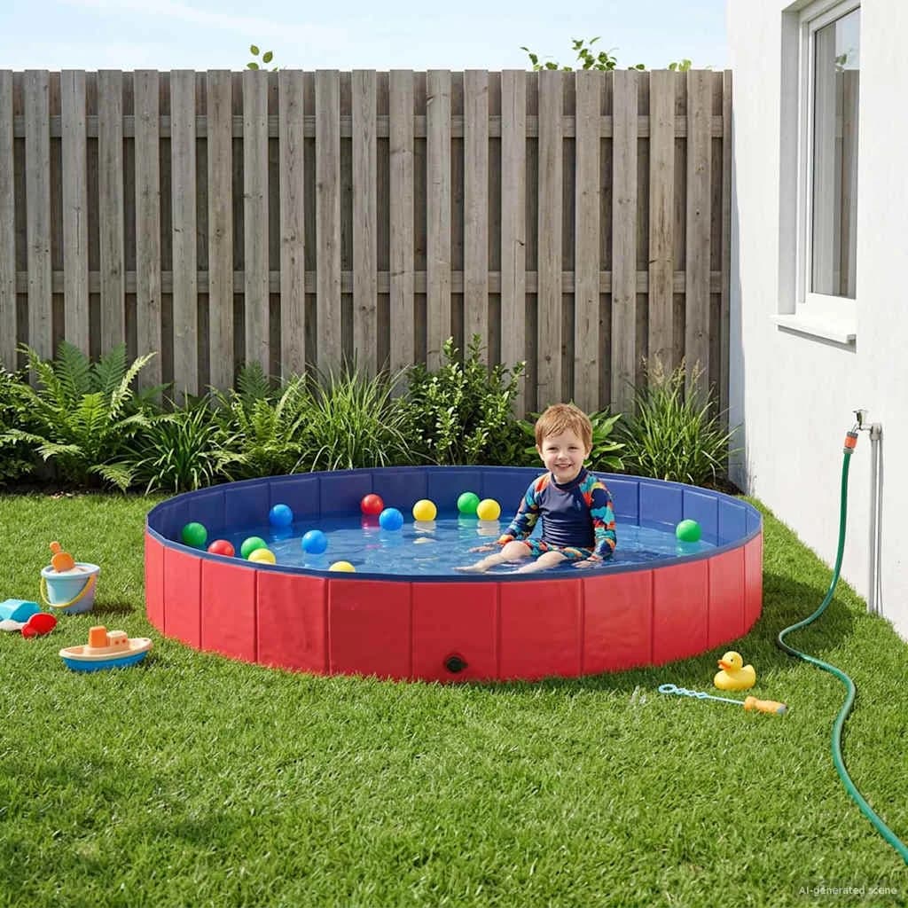 Otroški bazen Rdeča Ø200 x 30 cm Debel PVC in inženirski les - slika 1