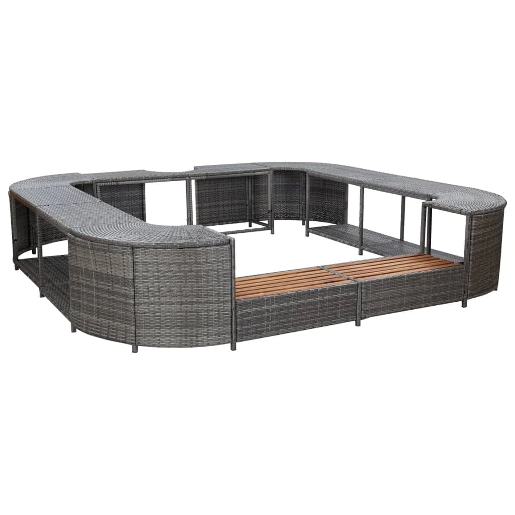 Kvadraten okvir za masažno kad siv 268x268x55 cm poli ratan - slika 1