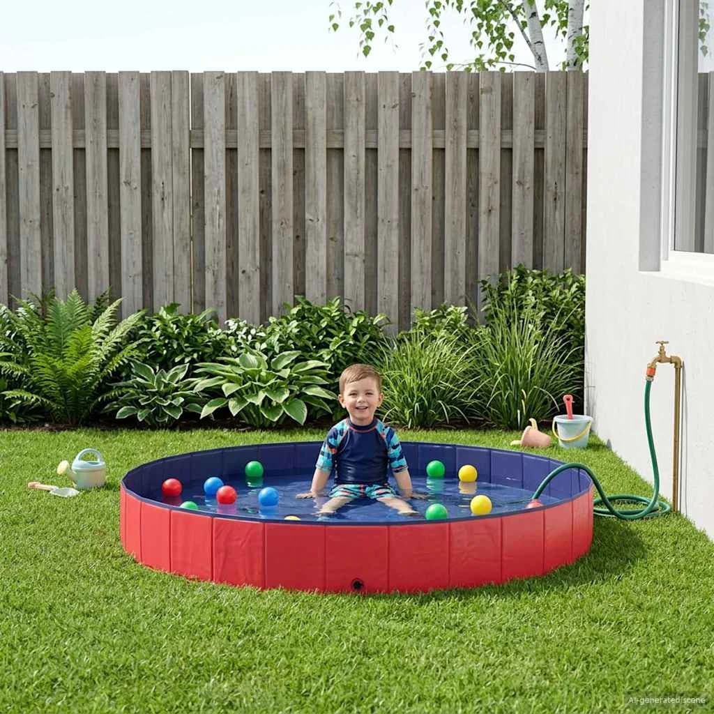 Otroški bazen Rdeča Ø300 x 38 cm Debel PVC in inženirski les - slika 1